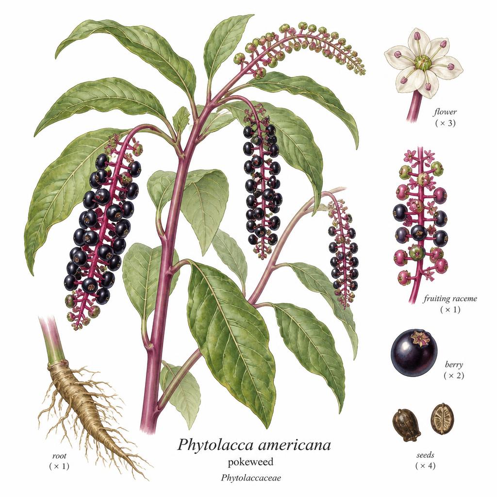Botanical illustration of Phytolacca Decandra