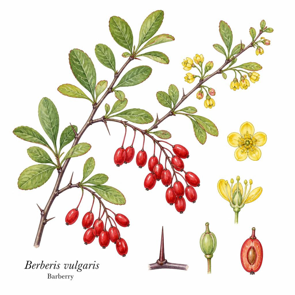 Botanical illustration of Berberis Vulgaris