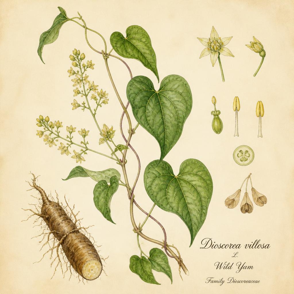 Botanical illustration of Dioscorea Villosa